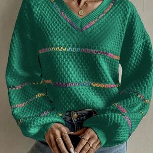 V-Neck Intarsia Knit Pullover